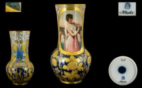 Royal Vienna Porcelain Factory Superb Quality Signed Handpainted Vase. The central panel with hand