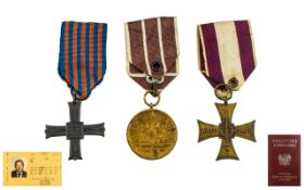 WW2 Polish Cross of Valour and Monte Cassino Medal Group of Three Awarded to Francis Gajny - Group