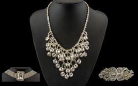 A Small Lot of Paste Set Fashion Jewellery to include a diamonte choker, an Art Deco style double