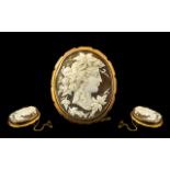 Early 20th Century Impressive 9ct Gold Mounted Cameo Brooch with safety chain, of oval form. The