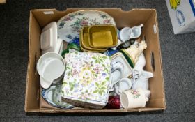 A Mixed Box Of Miscellaneous Ceramics And Collectables To include ornamental figures, glass items,