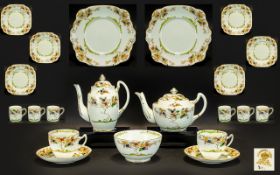 Art Deco Period 1930's Standard China ( 21 ) Piece Hand Enamelled Part Tea and Coffee Set. Reg No