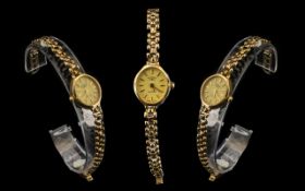 Rotary - Ladies Quartz 9ct Gold Bracelet Watch with Champagne Dial, Panther Design Bracelet.