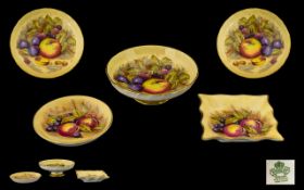 Aynsley Collection of Hand Painted ( Fruits ) Small Dishes ( 3 ) Signed D. Jones to All Pieces. Size