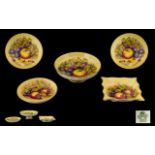 Aynsley Collection of Hand Painted ( Fruits ) Small Dishes ( 3 ) Signed D. Jones to All Pieces. Size