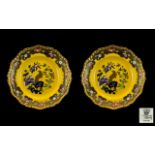 Masons Ironstone Fine Pair of Hand Painted Cabinet Plates, The Central Panel with Images of Exotic