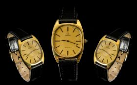 Omega De Ville Swiss Made Gentleman's Gold Plated Wrist Watch, Complete with Black Leather Strap and