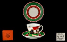 Clarice Cliff Limited Edition 'Red Autumn' Cafe Noir Coffee Cup & Saucer by Wedgwood. Certificate