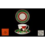 Clarice Cliff Limited Edition 'Red Autumn' Cafe Noir Coffee Cup & Saucer by Wedgwood. Certificate