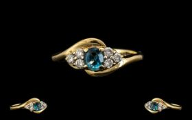 Ladies 9ct Gold Attractive Aquamarine and Diamond Set Dress Ring, The Aquamarine of Excellent