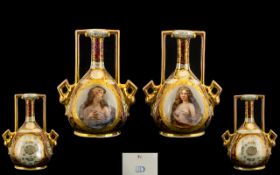 Vienna - Late 19th Century Pair of Hand Painted Vases Decorated with Painted Female Images within