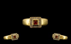 Ladies 9ct Gold Attractive Topaz and Diamond Set Cluster Ring. Ring Size - N. 4.5 grams. All Aspects