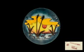 Moorcroft Modern Tubelined Round Pin Dish ' Reeds In The Sunset ' Design. Designer Phillip