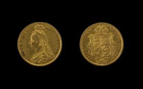 Queen Victoria Jubilee Head - Shield Back 22ct Gold Half Sovereign. Date 1887. London mint. E.F.