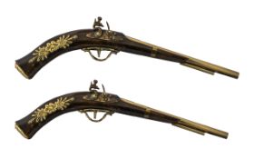 Display Purposes Only A pair of Flintlock Pistols with brass mounts. Length 20 inches.