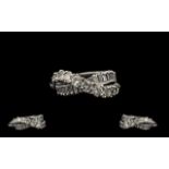 18ct White Gold Contemporary Nice Quality Baguette & Brilliant Cut Diamond Set Dress Ring. The round