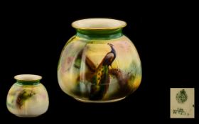 Royal Worcester Hand Painted Small Vase ' Pheasants ' In a Woodland Setting. Date 1909 & Shape No