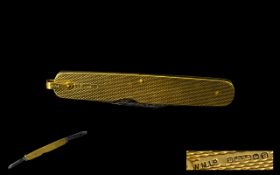 9ct Gold - Nice Quality Cased Pen Knife of Pleasing Proportions, In Superb Condition. Hallmark