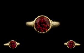 A Nice Quality - Attractive 9ct Gold Contemporary Set Single Stone Fireworks Red Topaz Dress Ring.