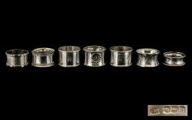 Antique Period Collection of Sterling Silver Napkin Holders ( 7 ) Seven In Total. Various Makers and