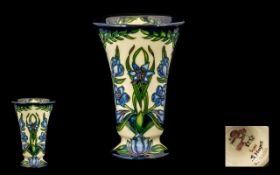 Moorcroft Contemporary Tubelined Trumpet Vase ' Kaffir Lily ' Design. Designer Susan Hayes. Dated