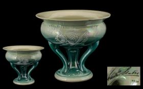 Shelley 1920s signed Walter Slater Lustre Tripod Pedestal Fishes Bowl. Number to base 8306. Circa