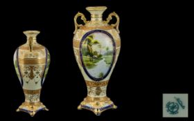 Noritake - Nice Quality Early 20th Century Fine Hand Painted Twin Handle Urn Shaped Vase, with