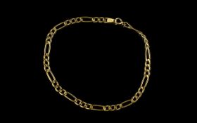 9ct Gold Figaro Bracelet Weight 1.3 grams.