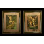 Pair of 19thC 'Guardian Angel' Framed Prints, one showing the typical high Victorian sentimental