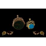 Late Victorian Period - Superb 9ct Gold Swivel Fob set with Bloodstone and Cornellian. Hallmarked