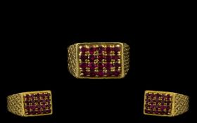 18ct Gold Superb Quality Ruby Set Dress Ring of Solid Construction. Set with 20 faceted rubies of