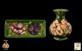 Moorcroft Tube lined Large Pin Tray of Rectangular Shape ' Clematis ' Design on Green Ground. Signed