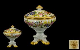 Hammersley - Early Fine Bone Chain Hand Painted Lidded Comport ' Queen Anne ' Pattern, Gold Borders.