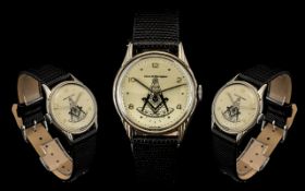 Girard Perregau C 1950 Vintage Classic Swiss Watch. Model Number 132-115. Masonic Interest Very rare