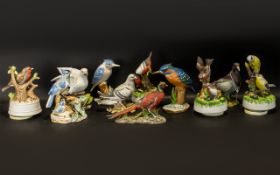 Collection of Porcelain Birds to include Stock Dove; Woodpecker; White Dove; Small Dove;