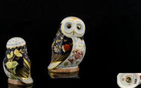 Royal Crown Derby Hand Painted Large Ceramic Paperweight ' Daybreak Owl ' Date 2006. Gold Stopper.