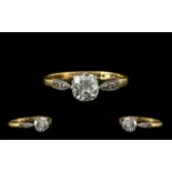 18ct Gold & Platinum Single Stone Diamond Ring of pleasing form and quality. The single old cut