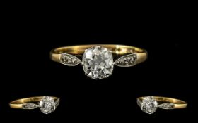 18ct Gold & Platinum Single Stone Diamond Ring of pleasing form and quality. The single old cut