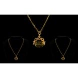 Antique 9ct Gold Swivel Stone Set Fob with Attached 9ct Gold Belcher Chain, The Clasp Is Marked