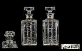 Elizabeth II Top Quality Pair of Heavy Silver Collared Cut Glass Lead Crystal Decanters. Hallmark