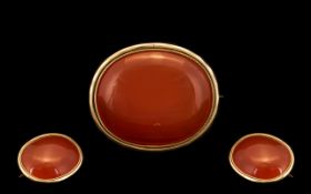 Antique Period - 9ct Gold Large Carnelian Set Brooch of Superb Proportion. The Carnelian of