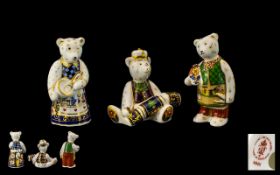 Royal Crown Derby Handpainted Ceramic Bear figural Paperweights (3). No stoppers. Dates 2002,