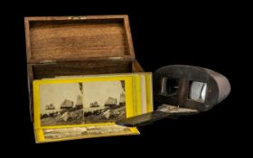 Wooden Stereoscope and Box of Stereo Images, mostly scenic Gt Britain,