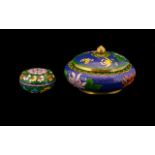 Two Enamel Cloisonne Trinket Boxes to include a lidded enamel Cloisonne box in cobalt blue with