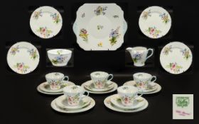 Shelley Superb 21 Piece Bone China Tea Service 'Wild Flowers'. Pattern No. 13668. Comprises 6 Trios,