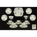 Shelley Superb 21 Piece Bone China Tea Service 'Wild Flowers'. Pattern No. 13668. Comprises 6 Trios,