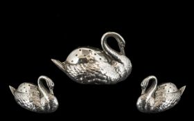 Victorian Period - Nice Quality Sterling Silver Pin Cushion In The Form of a Swan, In Other-all