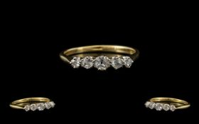 18ct Gold - Attractive 5 Stone Diamond Ring, Gallery Setting. The Five Round Cut Diamonds of Good