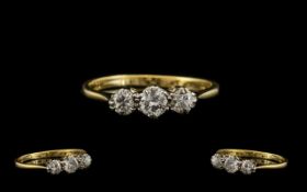 18ct Gold and Platinum Nice Quality 3 Stone Diamond Set Ring. c.1920's. The Diamonds of Good Sparkle