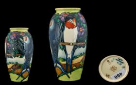 Moorcroft - Modern Impressive Tubelined Ltd and Numbered Edition Vase of Ovoid Shape ' Swallows '